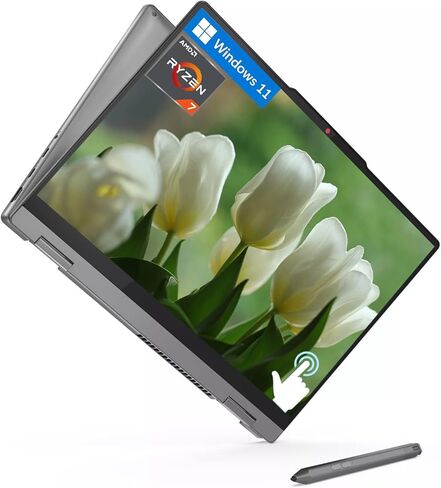 Lenovo Ideapad 5 14 بوصة 2 في 1 WUXGA كمبيوتر محمول بشاشة تعمل باللمس، 8 النواة AMD Ryzen 7 8845HS، ذاكرة وصول عشوائي LPDDR5 سعة 16 جيجابايت، 1 تيرابايت SSD، بصمة الإصبع، لوحة مفاتيح بإضاءة خلفية، قلم ستايلس، ويندوز 11 هوم، لونا جراي، حامل كمبيوتر محمول ق in Kuwait