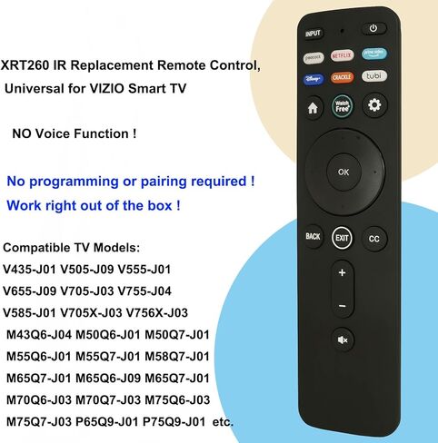 XRT260 IR بديل للتحكم عن بعد لتلفزيون VIZIO الذكي V435-J01 V505-J09 V555-J01 V655-J09 V705-J03 V755-J04 V585-J01 V705X-J03 V756X-J03 M43Q6-J04 M50Q6-J01 M50Q7-J01 M55Q6-J01 (بدون صوت) in Kuwait