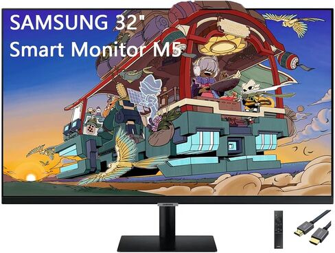 SAMSUNG 32-Inch ViewFinity UJ590 UHD Monitor, 4K (3840x2160) Display, 60Hz, 4ms, HDMI/Display Port, AMD FreeSync, Eye Saver/Flicker Free Mode, Dark Gray/Blue, with MTC HDMI Cable in Kuwait