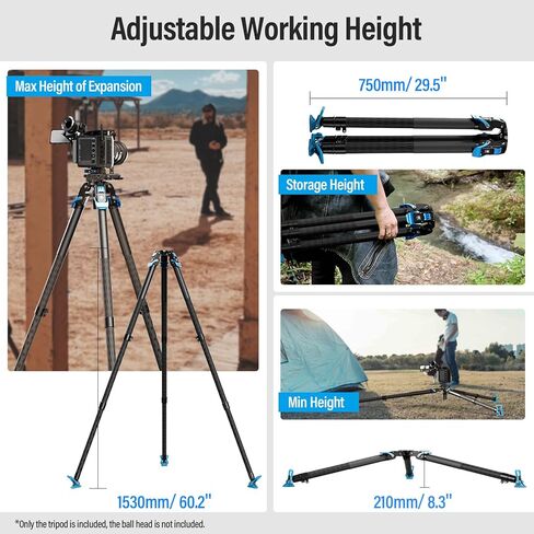 SIRUI SVT75 Lite Carbon Fiber Video Tripod, 8.3"-60.2" Height, 25kg/55.1lbs Load, 3-Buckle One-Step Adjustment, 75mm Half-Bowl, Removable Feet for DSLR Camcorder Cinematic Filming in Kuwait
