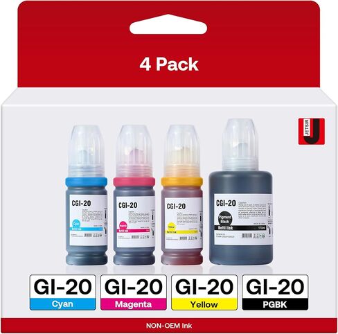 GI-20 GI20 Refill Ink Bottles Kit Compatible with Canon G6020 G7020 G5020 MegaTank Printers, 4-Pack (170ML GI-20 Black, 70ML GI20 Color) in Kuwait