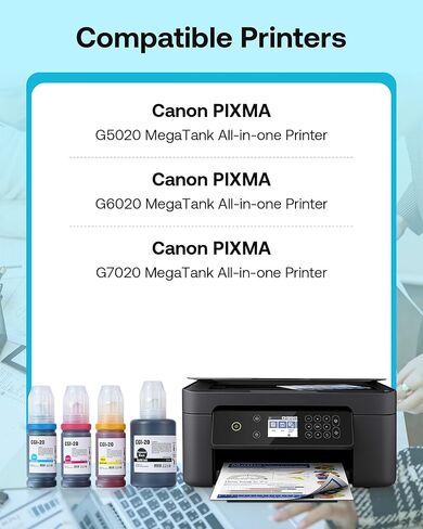GI-20 GI20 Refill Ink Bottles Kit Compatible with Canon G6020 G7020 G5020 MegaTank Printers, 4-Pack (170ML GI-20 Black, 70ML GI20 Color) in Kuwait