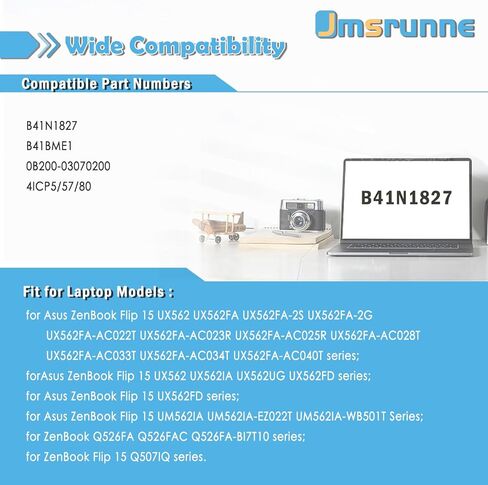56Wh B41N1827 استبدال بطارية الكمبيوتر المحمول Asus ZenBook Flip 15 UX562 UX562IA UX562FA UX562FD UX562IQ UX562UG Legion UM562IA UX562FA-AC025R Legion Q526FAC Q526FA Q507IQ Series Notebook 15.36V in Kuwait
