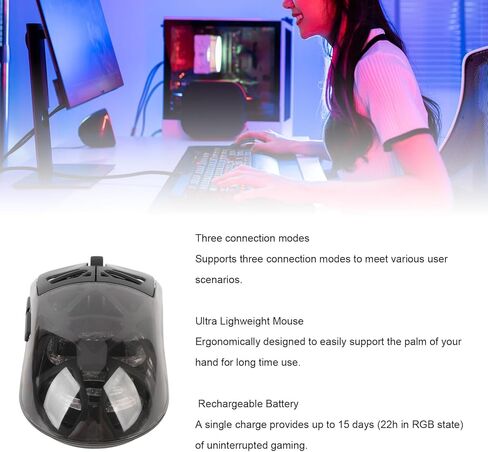 ماوس ألعاب Yoidesu، من النوع C RGB للألعاب خفيف الوزن للغاية 3 أوضاع قابلة لإعادة الشحن، فأرة ألعاب كمبيوتر مريحة للكمبيوتر in Kuwait