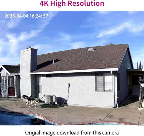 LETSCEE 4K 8MP كاميرا أمان خارجية سلكية، خيارات طاقة مزدوجة، توصيل، 360 درجة عموم 90 درجة إمالة مع تتبع تلقائي، رؤية ليلية كاملة الألوان، صوت ثنائي الاتجاه، مقاوم للماء، تسجيل 24/7، واي فاي 2.4 جيجا هرتز فقط in Kuwait