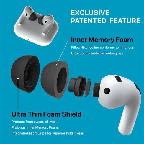 AirFoams Pro Ultimate V20.0 Memory Foam Lifetime Replacement Ear Tips for AirPods Pro 3 – Anti Slip, All Day Comfort, Stays Secure in Ear, Better Sound, Noise Cancelling (3 Pairs Included - S/M/L) in Kuwait