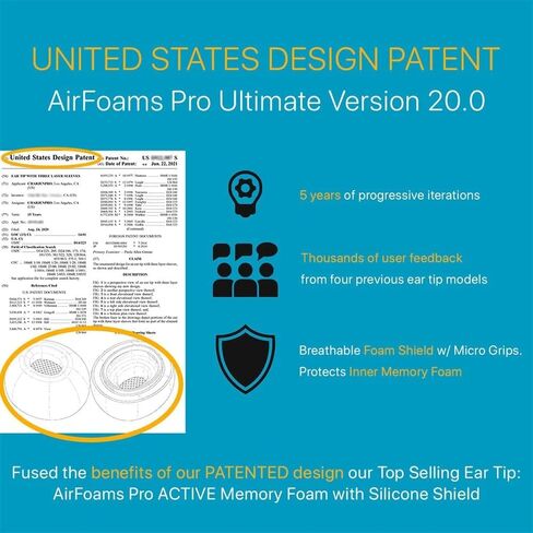 AirFoams Pro Ultimate V20.0 Memory Foam Lifetime Replacement Ear Tips for AirPods Pro 3 – Anti Slip, All Day Comfort, Stays Secure in Ear, Better Sound, Noise Cancelling (3 Pairs Included - S/M/L) in Kuwait