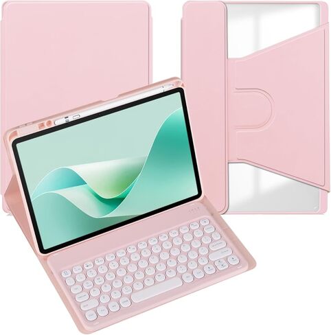 حافظة لجهاز Lenovo Tab M11 مقاس 11 بوصة 2024 TB330FU/XU، لوحة مفاتيح مستديرة قابلة للفصل تعمل بتقنية البلوتوث وغطاء خلفي من الأكريليك يدور 360 درجة مع حامل قلم (أخضر، إضاءة خلفية) in Kuwait