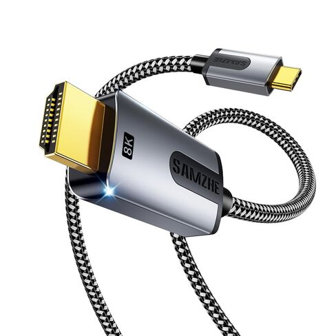 كابل SAMZHE USB C إلى HDMI بطول 5 أقدام، يدعم 8K@60 هرتز، 4K@240 هرتز، سلك مجدول عالي السرعة من النوع C إلى HDMI 2.1، Thunderbolt 3/4/5 متوافق مع سلسلة iPhone 15/16/17، MacBook، iPad، Surface، Galaxy، XPS in Kuwait