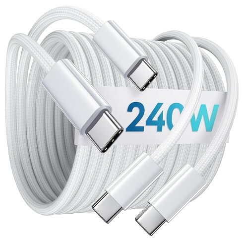 كابل USB C إلى USB C بقوة 240 واط (6.6FT 2 Pack)، كابل USBC إلى USBC، سلك شحن سريع من النوع C لهاتف Samsung Galaxy S25 S24 S23 S26 Ultra، iPhone 17 16 15 Pro Max، MacBook Pro، Moto، Pixel in Kuwait