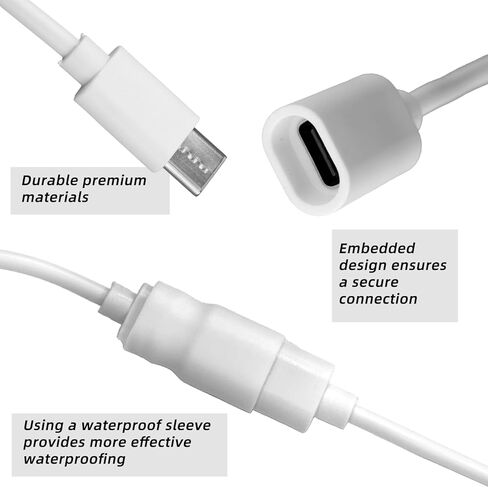 كابل تمديد USB C بطول 6 متر/20 قدم، سلك موسع USB C ذكر إلى أنثى مع مشابك وحافظة مقاومة للماء متوافقة مع كاميرا داخلية قابلة للإمالة 2024 إصدار Mag-Safe Charger iPhone 16/15 in Kuwait