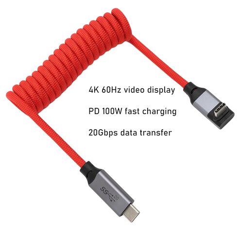 كابل ملفوف USB من النوع C لهاتف iPhone 15 16 17، Canon R5C R6 R7 R8، Sony A1 A9 A7S3 A7M4 A7RC كاميرا Samsung SSD، شاشة، تسجيل فيديو طاقة البيانات، زاوية يمين مستقيمة in Kuwait