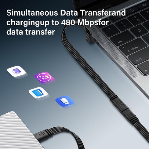 SinLoon 90°Elbow USB C Extension Cable Type-C Flat Silicone Cable USB C Data Cable Male to Female, Efficient Charging and Data Transmission for External SSD, Mobile Phones, Power Banks, and Laptops in Kuwait
