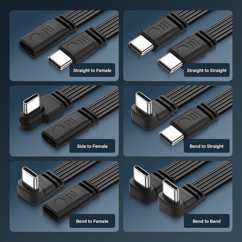 SinLoon 90°Elbow USB C Extension Cable Type-C Flat Silicone Cable USB C Data Cable Male to Female, Efficient Charging and Data Transmission for External SSD, Mobile Phones, Power Banks, and Laptops in Kuwait