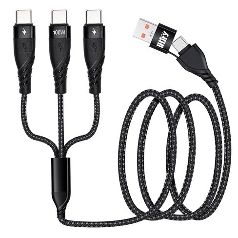 كابل شحن متعدد USB C بقوة 100 واط، USB A/C إلى USB C QC3.0 شحن سريع بطول 4 أقدام، سلك شاحن متعدد 3 في 2، مع 3 موصلات من النوع C متوافقة مع الهواتف المحمولة والأجهزة اللوحية والمزيد in Kuwait