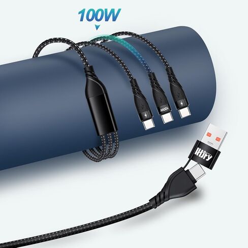كابل شحن متعدد USB C بقوة 100 واط، USB A/C إلى USB C QC3.0 شحن سريع بطول 4 أقدام، سلك شاحن متعدد 3 في 2، مع 3 موصلات من النوع C متوافقة مع الهواتف المحمولة والأجهزة اللوحية والمزيد in Kuwait