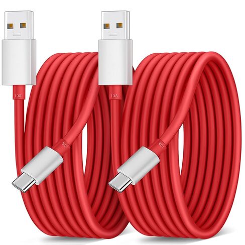 لكابل Oneplus USB C 80 واط للشحن الفائق، 2 حزمة 6.6ft 10A USB A إلى USB-C كابل لـ OnePlus 15/13/12/12R/11 5G/10 Pro/Nord 4، سلك شحن عالي السرعة من النوع C ونقل البيانات، أحمر in Kuwait