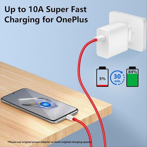 لكابل Oneplus USB C 80 واط للشحن الفائق، 2 حزمة 6.6ft 10A USB A إلى USB-C كابل لـ OnePlus 15/13/12/12R/11 5G/10 Pro/Nord 4، سلك شحن عالي السرعة من النوع C ونقل البيانات، أحمر in Kuwait