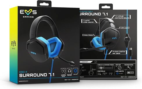 سماعة رأس للألعاب Energy Sistem ES ESG 4 Surround 7.1 Blue (أضواء LED، 7، 7.1 صوت محيطي، وسادات جلدية فوق الأذن) - أزرق in Kuwait
