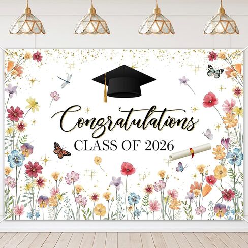 Avezano Wildflower Graduation Backdrop Watercolor Floral Class of 2026 Graduation Party Decorations Wildflower Themed 2026 Congrats Grad Banner (7x5ft) in Kuwait