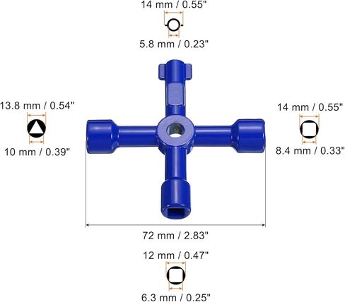 Multi-Functional Universal Cross Key, Zinc Alloy 4 Way Gas Water Meter Key Wrench for Electric Cabinet Plumbing Valve, Blue in Kuwait
