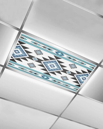 Fluorescent Light Covers for Ceiling Lights 4 Pack, Turquoise Red Magnetic Classroom Light Covers 4x2 Feet, Southwest American Native Abstract Pattern Fluorescent Ceiling Filters for Office Classroom in Kuwait