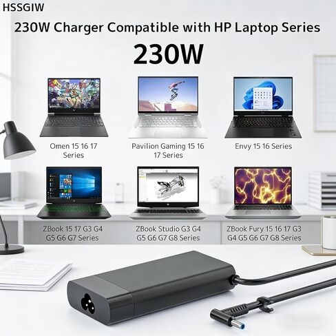 230W 200W Gaming Laptop Charger Compatible with HP Omen 15 16 17 Transcend 16.1"; Victus 16 ZBook Studio Fury Envy 16 17 G8 G9 G10 19.5V 11.8A AC Adapter TPN-Q265 TPN-LA10 TPN-DA12 Power Supply Cord in Kuwait