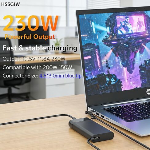 230W 200W Gaming Laptop Charger Compatible with HP Omen 15 16 17 Transcend 16.1"; Victus 16 ZBook Studio Fury Envy 16 17 G8 G9 G10 19.5V 11.8A AC Adapter TPN-Q265 TPN-LA10 TPN-DA12 Power Supply Cord in Kuwait