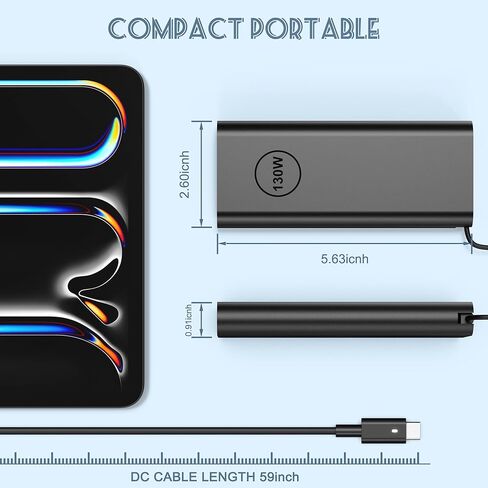 شاحن كمبيوتر محمول USB C بقدرة 130 واط متوافق مع Dell Dell XPS 15 16 17 9520 9530 9640 9700 9710 9720 2in1، Precision 5550 5560 5570 5690 7680، Latitude 7410 7310 7210 9410 9510، سلك طاقة بطول 11 قدم in Kuwait
