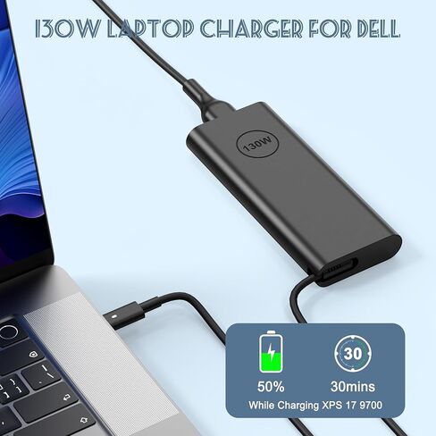 شاحن كمبيوتر محمول USB C بقدرة 130 واط متوافق مع Dell Dell XPS 15 16 17 9520 9530 9640 9700 9710 9720 2in1، Precision 5550 5560 5570 5690 7680، Latitude 7410 7310 7210 9410 9510، سلك طاقة بطول 11 قدم in Kuwait