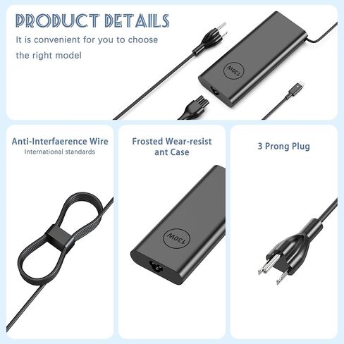 شاحن كمبيوتر محمول USB C بقدرة 130 واط متوافق مع Dell Dell XPS 15 16 17 9520 9530 9640 9700 9710 9720 2in1، Precision 5550 5560 5570 5690 7680، Latitude 7410 7310 7210 9410 9510، سلك طاقة بطول 11 قدم in Kuwait