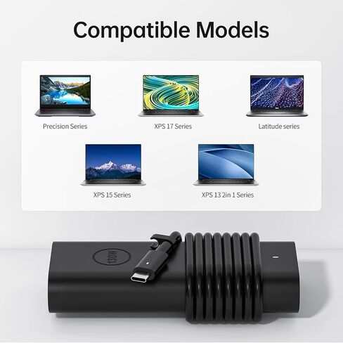 محول تيار متردد بقدرة 130 وات USB C لشاحن الكمبيوتر المحمول Dell - مزود طاقة شحن سريع متوافق مع Dell XPS 15/17، سلسلة Precision 5000/3000، سلسلة Latitude 9000/7000/5000 in Kuwait