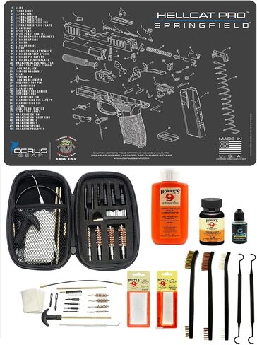 طقم تنظيف المسدس 27 قطعة من Range Warrior - متوافق مع Hellcat PRO - حصيرة تخطيطية (عرض متفجر)، Range Warrior Universal .22 9mm - .45 Kit & Tac Book Accessories Set in Kuwait