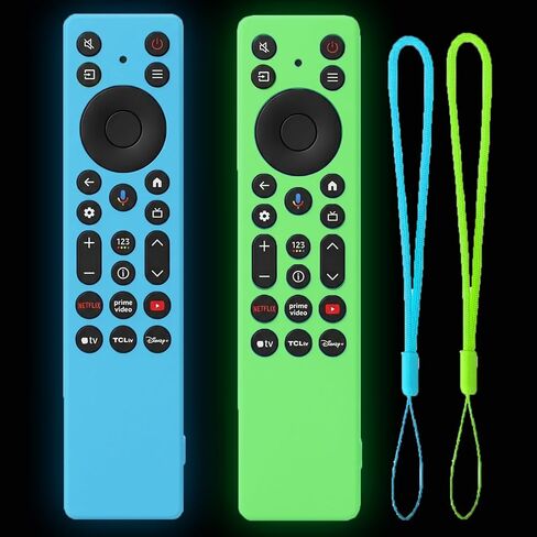 2 Pack TOKERSE Case for TCL RC923A / RC813A Remote, Cover Compatible with TCL RC923A FMB1 / RC813A 2025 TV Remote Anti Slip Shockproof Silicone Sleeve with Lanyard Glow in The Dark - Blue Green in Kuwait