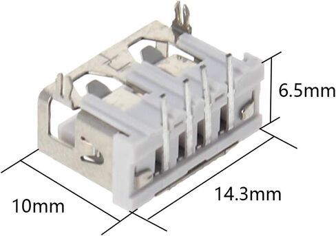 PCB USB Connector Type A Female Jack 4 Pin Short Body 10mm Front 2 Foot 90 Degree No-Edge 6.5mm 5Pcs,WuJuntool in Kuwait