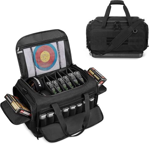 GOBUROS Tactical Gun Range Duffle Bag with Molded Bottom for 6 Handguns, Soft Pistol Case with 8X Magazine Slot, Large Gun Carrying Bag for Shooting Gear Accessories Ammo Storage Bag with Molle System in Kuwait