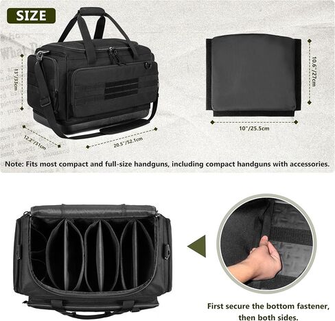 GOBUROS Tactical Gun Range Duffle Bag with Molded Bottom for 6 Handguns, Soft Pistol Case with 8X Magazine Slot, Large Gun Carrying Bag for Shooting Gear Accessories Ammo Storage Bag with Molle System in Kuwait