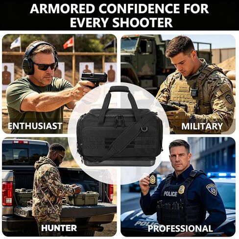 GOBUROS Tactical Gun Range Duffle Bag with Molded Bottom for 6 Handguns, Soft Pistol Case with 8X Magazine Slot, Large Gun Carrying Bag for Shooting Gear Accessories Ammo Storage Bag with Molle System in Kuwait