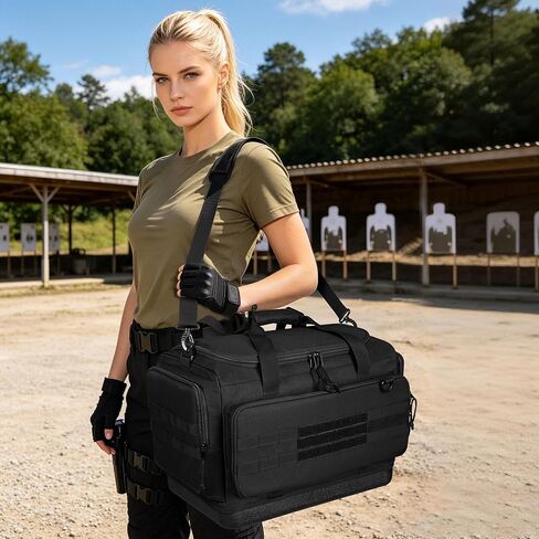 GOBUROS Tactical Gun Range Duffle Bag with Molded Bottom for 6 Handguns, Soft Pistol Case with 8X Magazine Slot, Large Gun Carrying Bag for Shooting Gear Accessories Ammo Storage Bag with Molle System in Kuwait