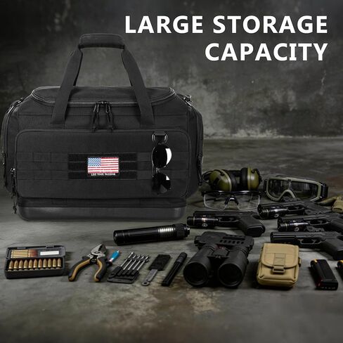 GOBUROS Tactical Gun Range Duffle Bag with Molded Bottom for 6 Handguns, Soft Pistol Case with 8X Magazine Slot, Large Gun Carrying Bag for Shooting Gear Accessories Ammo Storage Bag with Molle System in Kuwait