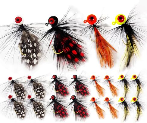 Eupheng Hand-Tied Feather Hair Jigs, 1/16oz 1/32oz 1/8oz, 12PCS/20PCS Marabou Jigs for Trout, Crappie, Walleye, Panfish, Sunfish, Bluegill in Kuwait