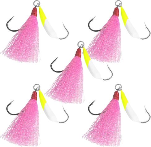 Pompano Jigs with Teaser Hooks: 5pcs Surf Fishing Jig Heads Banana Shape Stand Up Casting Jig for Pompano Striper Redfish Flounder in Kuwait