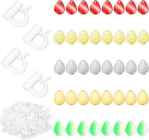 240 Pcs Fishing Kits 40 Pcs Spinner Blades and 200 White Quick Change Spinner Clevis Rotating Blade Bait Set in Assorted Colors for DIY Lure Making Walleye Rig Salmon Trout Bass Fishing in Kuwait