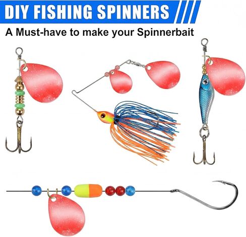 240 Pcs Fishing Kits 40 Pcs Spinner Blades and 200 White Quick Change Spinner Clevis Rotating Blade Bait Set in Assorted Colors for DIY Lure Making Walleye Rig Salmon Trout Bass Fishing in Kuwait