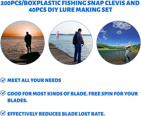240 Pcs Fishing Kits 40 Pcs Spinner Blades and 200 White Quick Change Spinner Clevis Rotating Blade Bait Set in Assorted Colors for DIY Lure Making Walleye Rig Salmon Trout Bass Fishing in Kuwait
