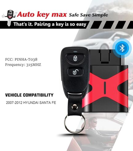 Simple Key Fob Keyless Entry Remote, Replacement for Hyundai Santa Fe 2007 2008 2009 2010 2011 2012 Remote PINHA-T038 (2) in Kuwait