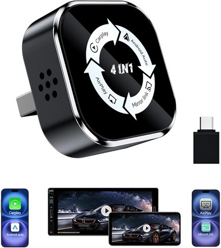Wireless CarPlay Adapter 4-in-1,2026 Upgraded Screen Mirroring,Support Mirror Link/AirPlay for Apple CarPlay & Android Auto,for Cars with Wired CarPlay, Fast Auto-Connection, Plug & Play in Kuwait