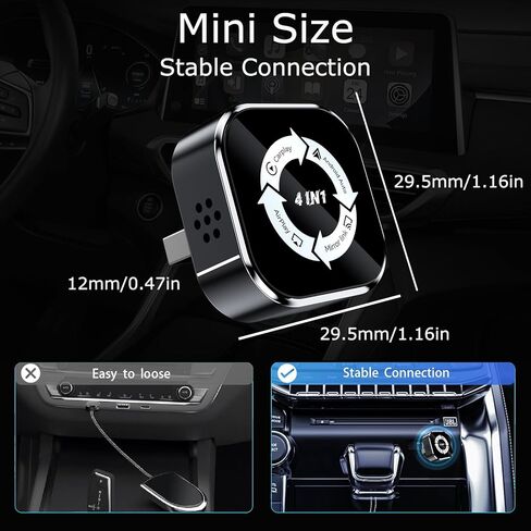 Wireless CarPlay Adapter 4-in-1,2026 Upgraded Screen Mirroring,Support Mirror Link/AirPlay for Apple CarPlay & Android Auto,for Cars with Wired CarPlay, Fast Auto-Connection, Plug & Play in Kuwait
