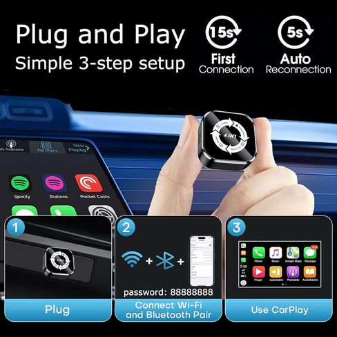 Wireless CarPlay Adapter 4-in-1,2026 Upgraded Screen Mirroring,Support Mirror Link/AirPlay for Apple CarPlay & Android Auto,for Cars with Wired CarPlay, Fast Auto-Connection, Plug & Play in Kuwait