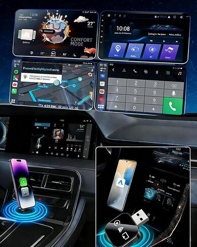 Mini Wireless Carplay Adapter for iPhone 3 in 1 Car Play Dongle Wired to Wireless Screen Mirror Accessories Converts Fast Auto Connect No Audio Delay Bluetooth 5.3 & 5ghz Wi-Fi - Plug & Play (2PCS) in Kuwait